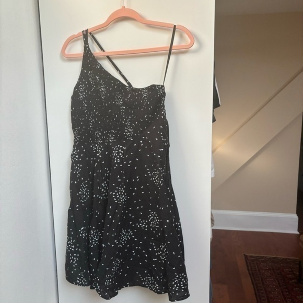 UO One Shoulder adjustable ruched mini dress black